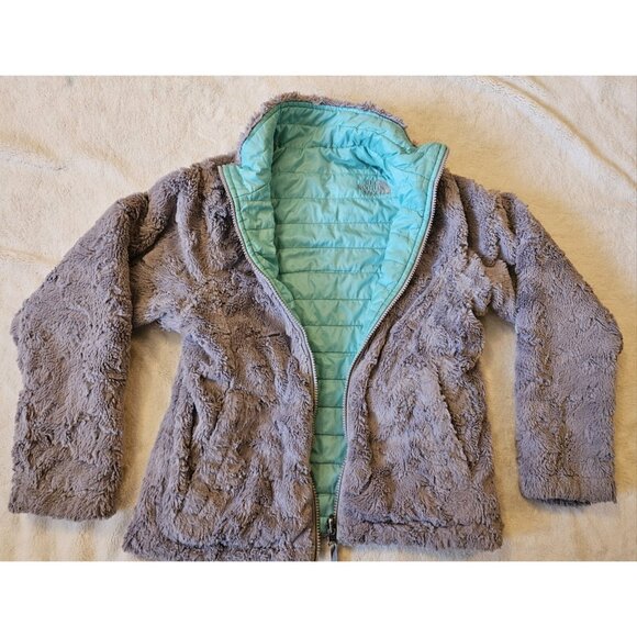 The North Face Mossbud Reversible Jacket Girls Size Large 12 Gray Fleece Green - Picture 12 of 13